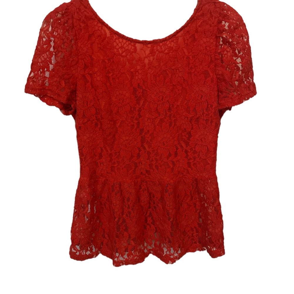 Women's Red Lace Top Blouse by WD.NY Sz M